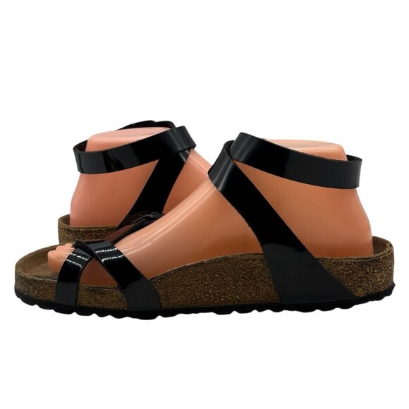Birkenstock Yara Patent Leather Sandals Women’s Sz 38 US 7 Black Open Toe Shoes - Picture 4 of 12